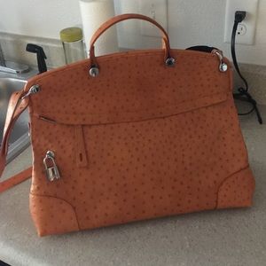 Furla embossed ostrich leather bag