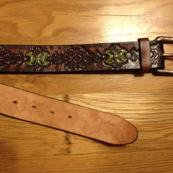 Brown leather belt with square buckle