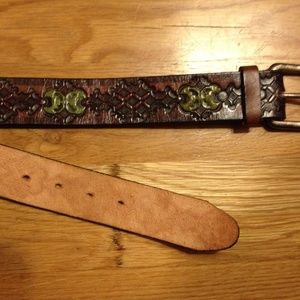 Brown leather belt with square buckle