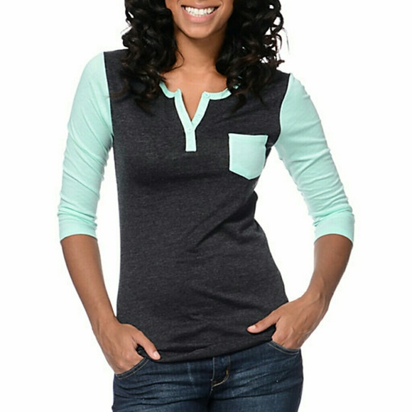 Zine Charcoal & Ice Green Henley Baseball T-Shirt