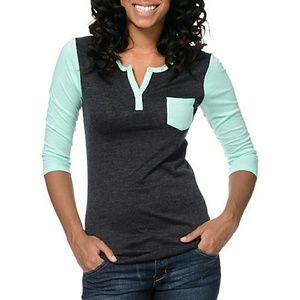 Zine Charcoal & Ice Green Henley Baseball T-Shirt