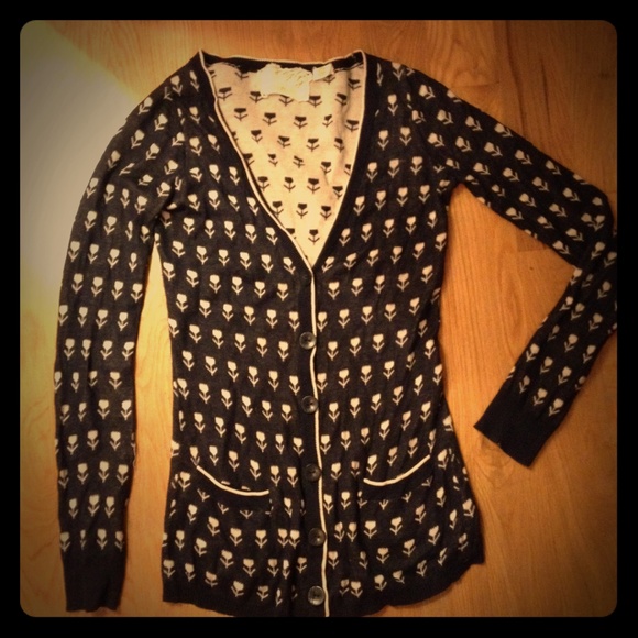 Anthropology navy blue and cream tulip cardigan