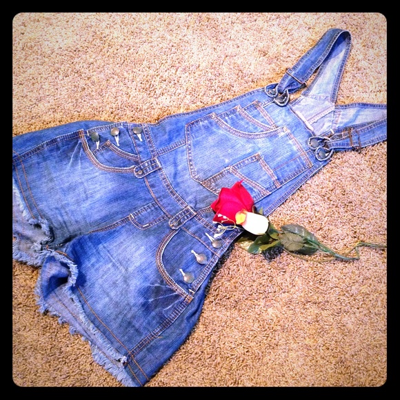 💠Denim fringe overall shorts✨