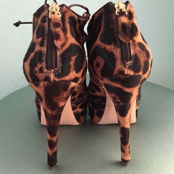 Brian Atwood calf hair, leopard lace booties. - Picture 4 of 4