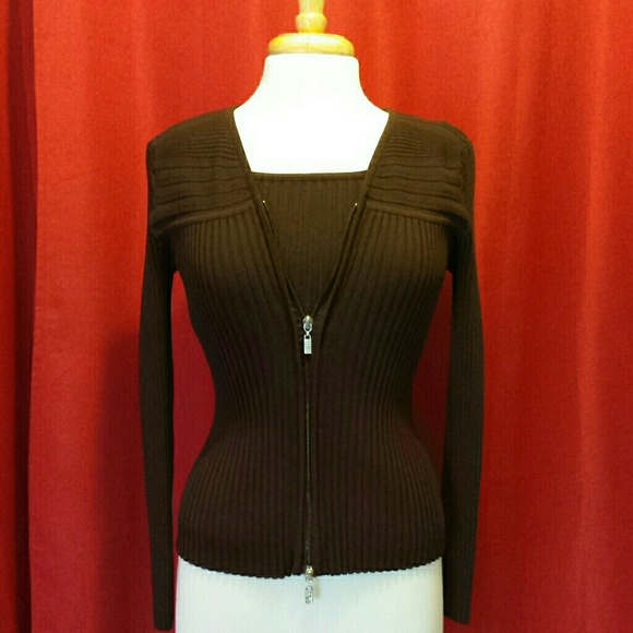 Reserved.  Brown sweater set.
