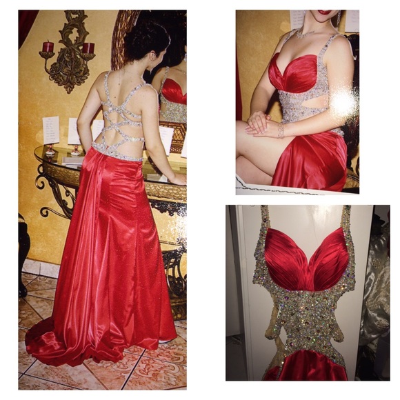 Red Swarovski Crystal Prom Dress