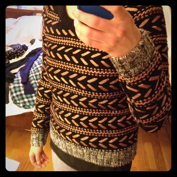Metallic black and white rag & bone chunky sweater