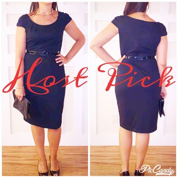 🎉2X HP🎉 NWOT David Meister belted black dress - Picture 1 of 4