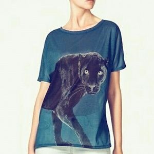 ZARA Panther Cat T shirt blue medium nastygal