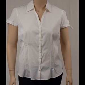 White Pleated Short Sleeve Blouse