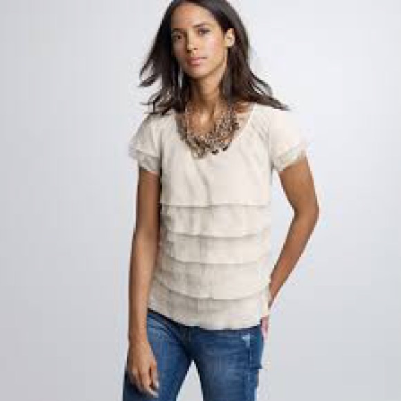 J. Crew tulle tiered blouse in navy, size 0