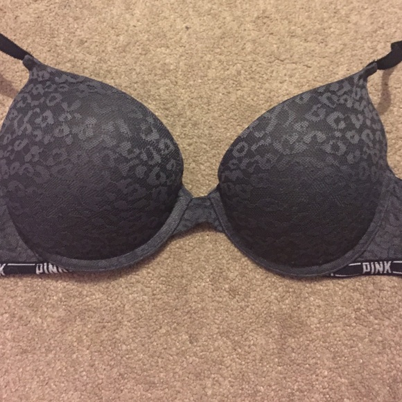 Gray 'PINK' push up bra