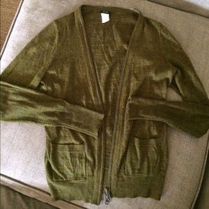 J. Crew green zipper cardigan, XS, EUC!