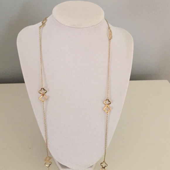 Stella and Dot gold plated long clover necklace