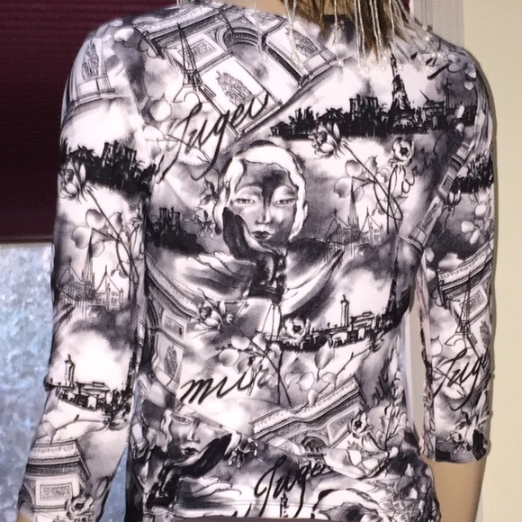 Black & White Paris T-shirt NWOT, Adorable Petite - Picture 2 of 4