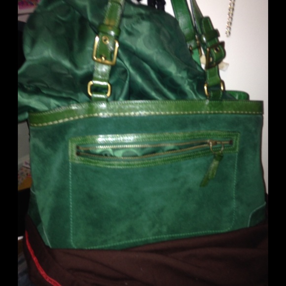 Authentic large green suede coach purse