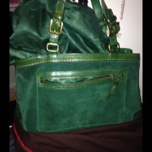 Authentic large green suede coach purse