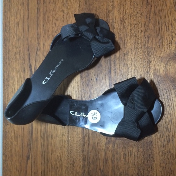 CL by Laundry Black Jelly Peep Toe D'Orsay Flats