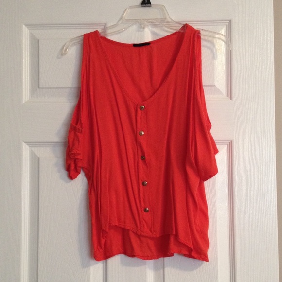 Edge Tops - Orange cold shoulder crop top