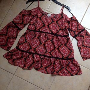 Orange/Black cold shoulder top