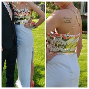 White, gold, pink sequin prom/evening dress size 6