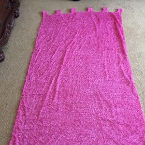 Girls pink fuzzy curtains .