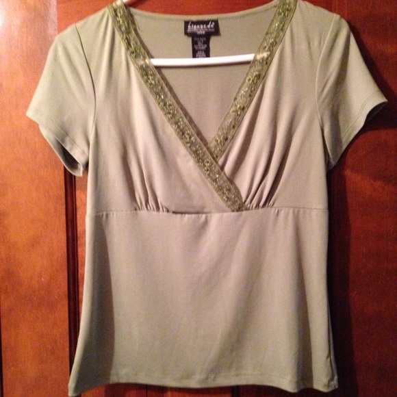 Lt Green w/Lovely Tiny Floral/Beaded V Neck - Picture 1 of 3