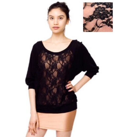 American Apparel Sheer Rib Lace Raglan Pullover - Picture 2 of 3