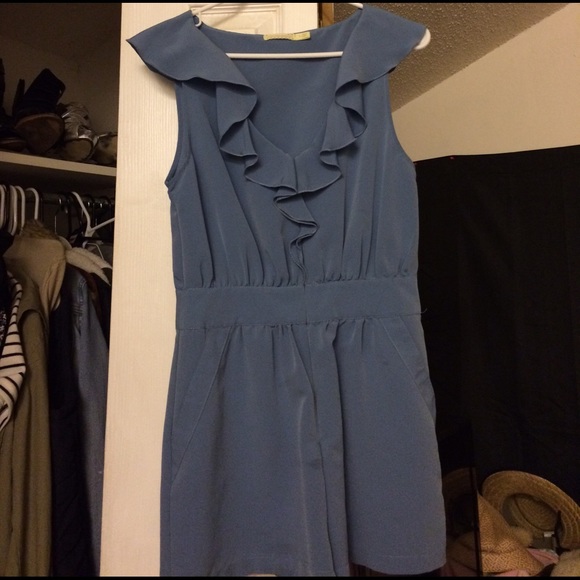 Pins and Needles Periwinkle ruffled zip up romper