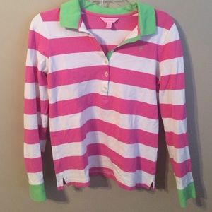 white and pink lily Pulitzer collared shirt