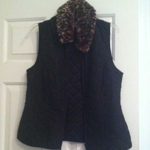 Kim Rogers black vest w/leopard print attachment