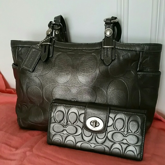 Coach dark grey metal bag & wallet