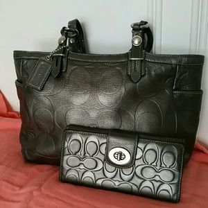 Coach dark grey metal bag & wallet