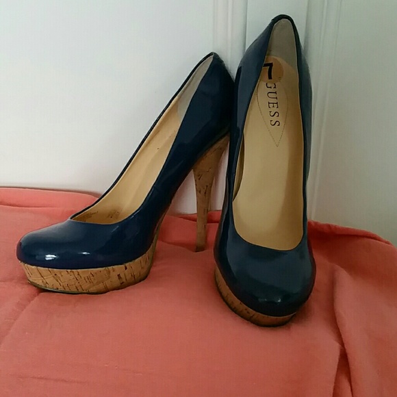 Guess blue heels with cork size 7