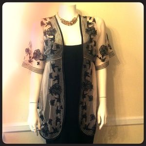 Sheer cream black floral mesh lace cover up party