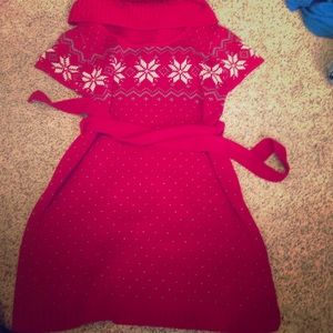 Red knit turtle neck sweater