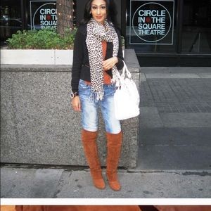Camel over the knee wedge boots