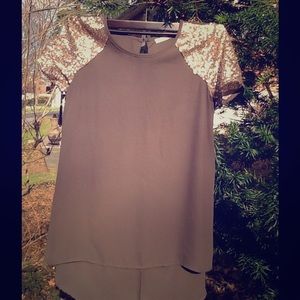 Grey Top With Gold Sequined Sleeves