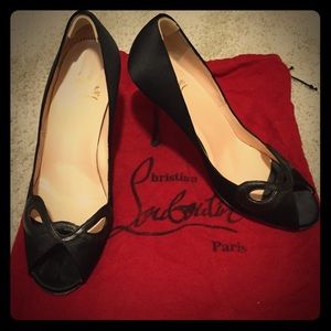 Christian louboutin black satin peep toe