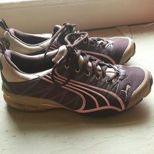Brown and pink puma tennis shoes