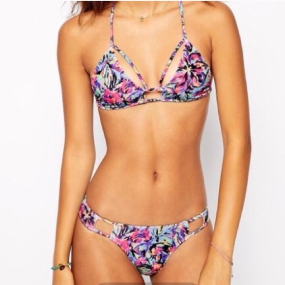 💘Sexy caged strappy bikini top pink blue - Picture 4 of 4