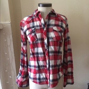 Red white blue plaid flannel button up