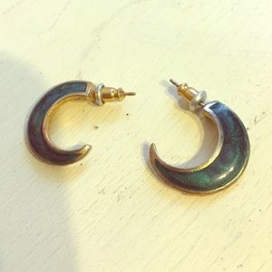 Teal moon earrings
