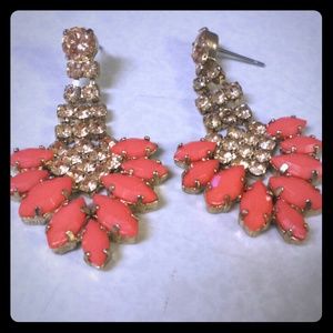 J.crew statement earrings gold rhinestone and pink
