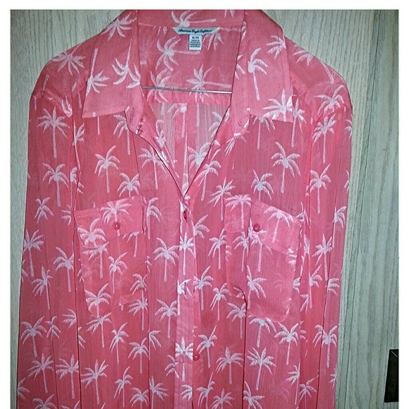 Xl sheer coral  button up shirt. NWOT
