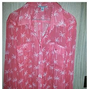 Xl sheer coral  button up shirt. NWOT