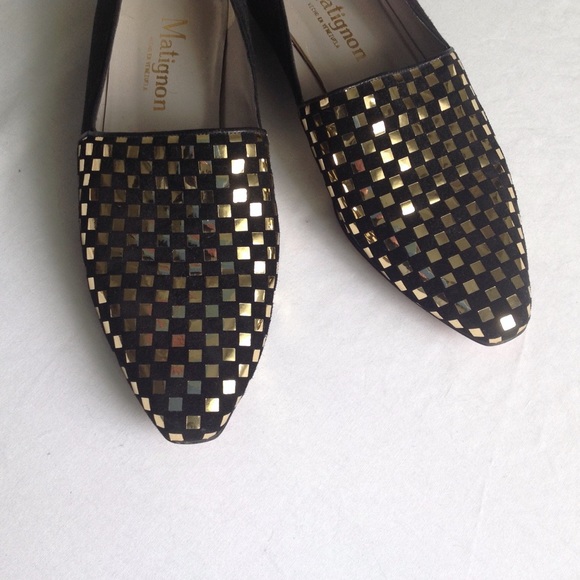 Vintage Shoes - SALE || Metallic Checkered Velvet Flats