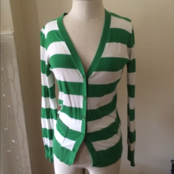 Old Navy green and white striped cardigan
