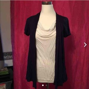 Navy and cream cowl neck