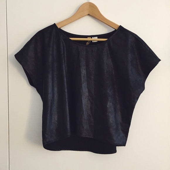 H&M Divided Faux Leather Crop Tee